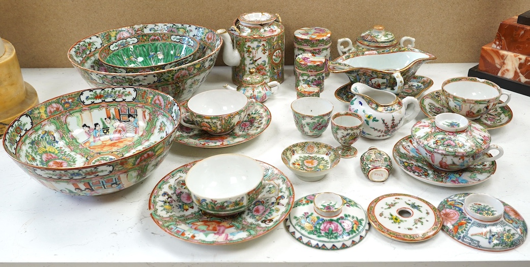 A quantity of mostly early 20th century Canton famille rose ceramics. Condition - poor to fair